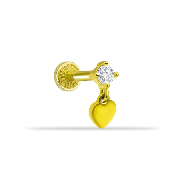 Tektaş Sallantılı Kalp Altın Tragus Piercing - 1