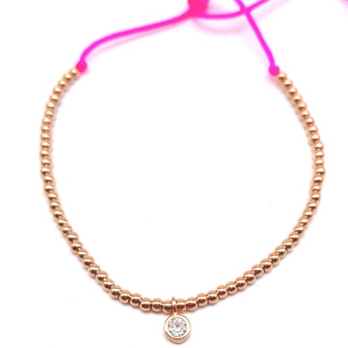 Tektaşlı Neon Pembe İpli Gümüş Halhal - 1