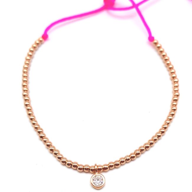 Tektaşlı Neon Pembe İpli Gümüş Halhal - 1