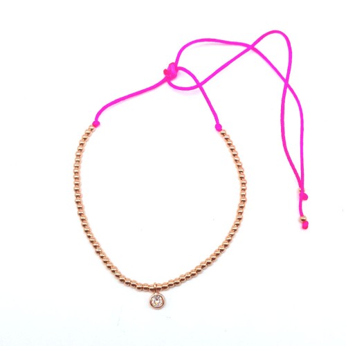 Tektaşlı Neon Pembe İpli Gümüş Halhal - 2