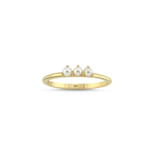 Minimal Three Pearl 14K Gold Ring - 1