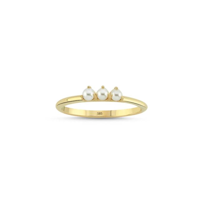 Minimal Three Pearl 14K Gold Ring - 1