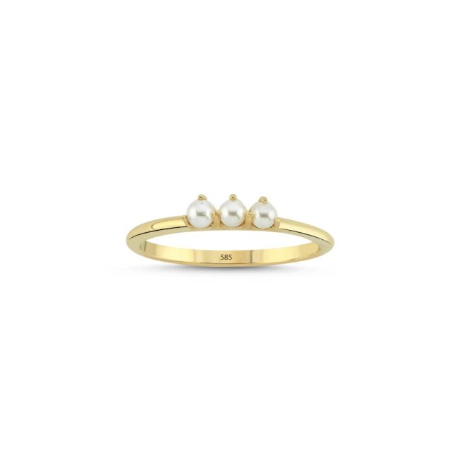 Thin Trend Gold Ring with Small Three Pearls