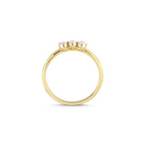Thin Trend Gold Ring with Small Three Pearls - Thumbnail