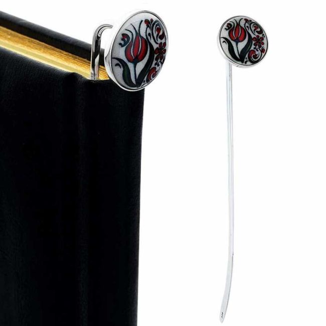 Ottoman Tulip Patterned Tile Silver Bookmark - 1