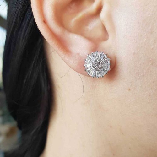 Trapezoid Baguette Stone Women's Silver Earrings - CNG Jewels