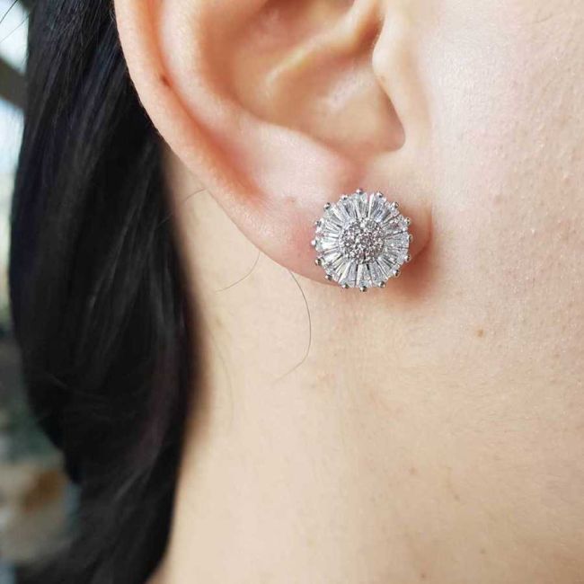 Trapez Baget Taşlı Kadın Gümüş Küpe - 1