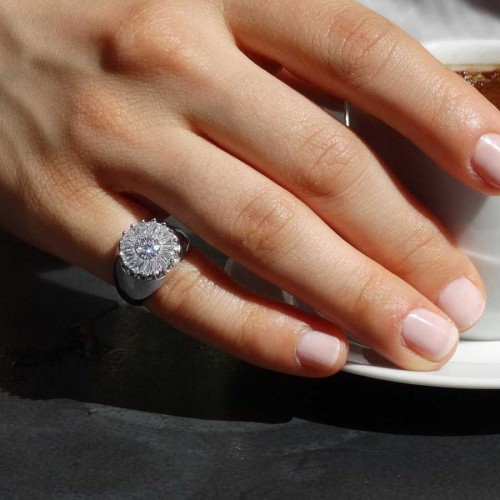 Trapezoidal Stone Silver Women's Pinky Finger Ring - CNG Jewels (1)