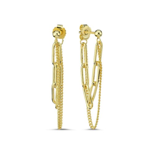 CNG Jewels - Trend İki Kat Zincir Sallantılı Gold Gümüş Kadın Küpe