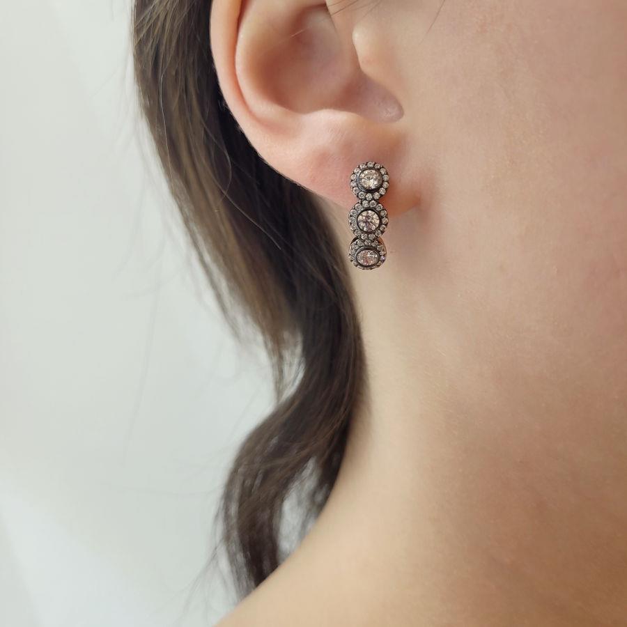 Tria Anturaj Elmas Montürlü Gümüş Kadın Küpe - CNG Jewels