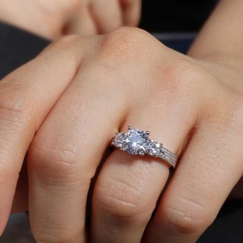 Diamond Model Tria Side Stone Silver Women's Ring - CNG Jewels