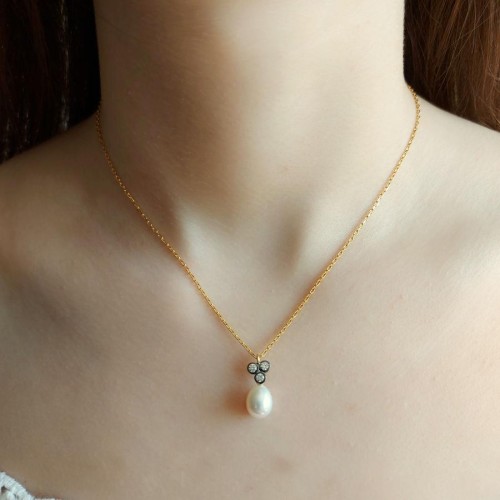 CNG Jewels - Tria Old Style Drop Pearl Silver Necklace