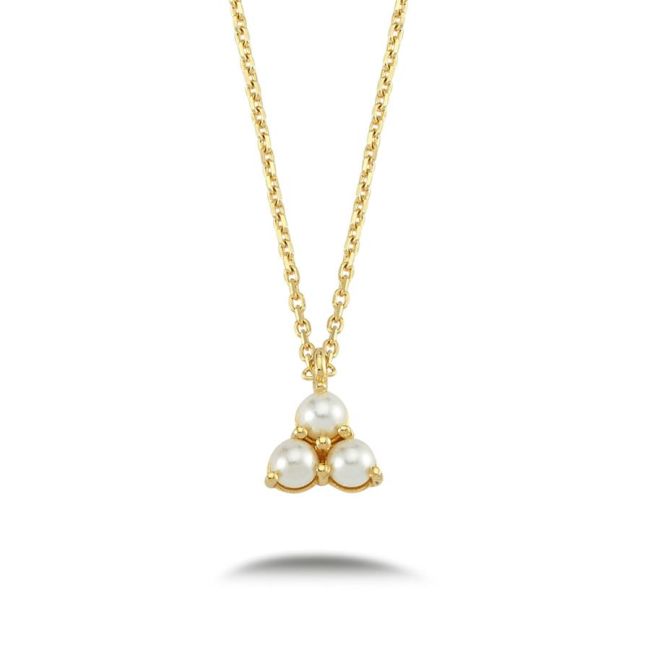 14K Gold Minimal Tria Pearl Triangle Necklace - 1