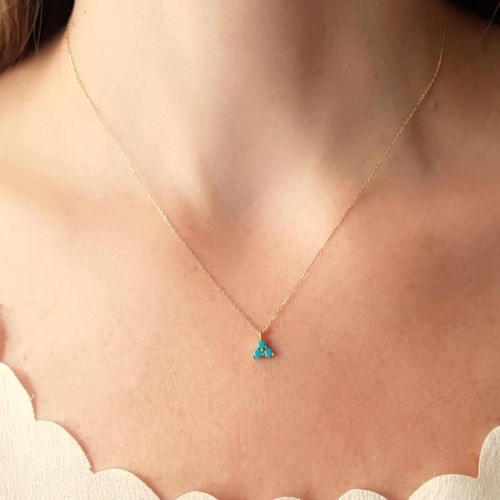 14 Carat Gold Turquoise Stone Tria Minimal Necklace - 2