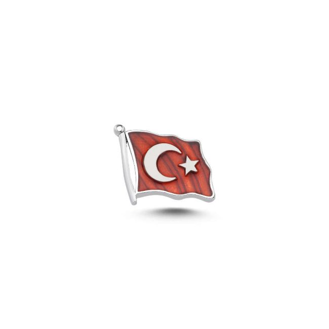 Türk Bayrağı Mineli Gümüş Rozet - 1