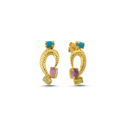 Lucy Silver Earrings with Turquoise Amethyst Peridot Stone - CNG Jewels