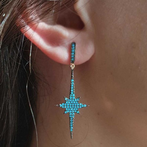 Turquoise Stone Pole Star Silver Earrings - CNG Jewels
