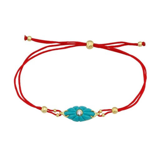 Turkuaz Göz Kırmızı İpli Asansör Gümüş Kadın Bileklik - CNG Jewels