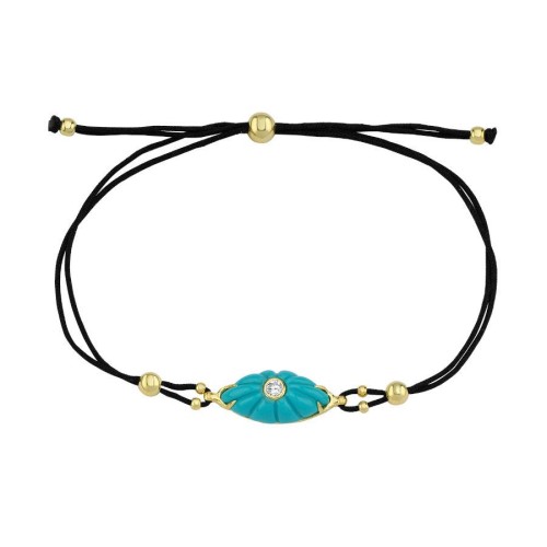 Turkuaz Göz Siyah İpli Asansör Gümüş Kadın Bileklik - CNG Jewels