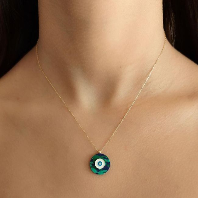 Turkuaz Lapis Taşlı Nazar Boncuklu Gümüş Kadın Kolye - 1