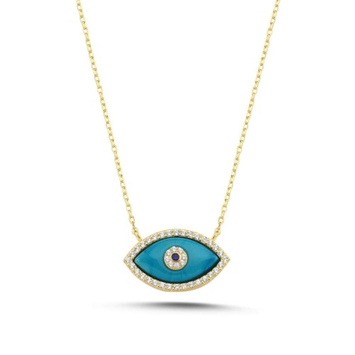 Almond Turquoise Blue Eye Women's Silver Necklace - CNG Jewels
