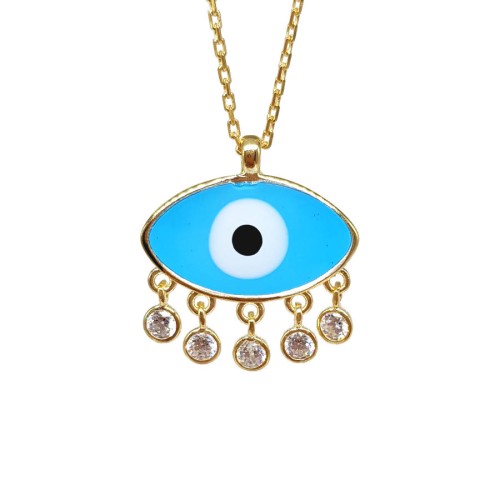 Turkuaz Mineli Nazar Göz Gümüş Kadın Kolye - 1