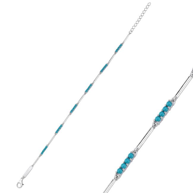 Turkuaz Taşlı Işık Seli İnce Gümüş Bileklik - 1