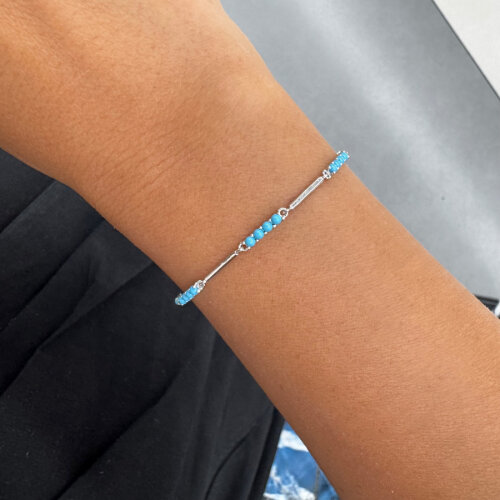 Turkuaz Taşlı Işık Seli İnce Gümüş Bileklik - 2