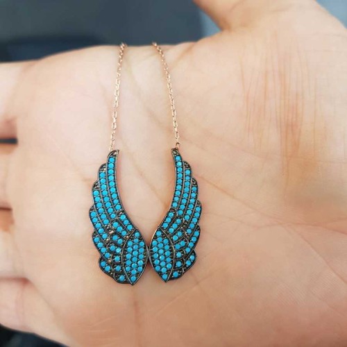 Turkuaz Taşlı Melek Kanadı Gümüş Kadın Kolye - CNG Jewels