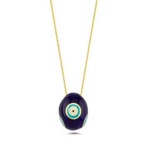 CNG Jewels - Üç Boyutlu Oval Küre Renkli Nazar Göz Gümüş Kadın Kolye
