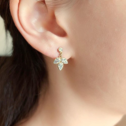 Üç Damla Taşlı Gold Sallantılı Gümüş Kadın Küpe - 1