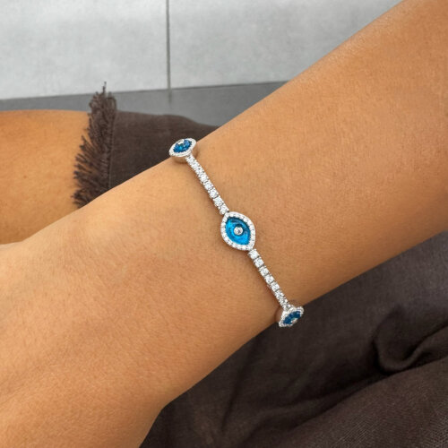 Triple Almond Glass Eye Silver Waterway Bracelet - CNG Jewels (1)