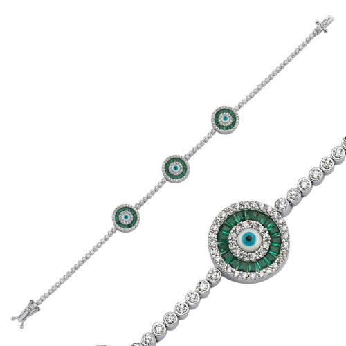 CNG Jewels - Üçlü Green Baget Göz Su Yolu Kadın Gümüş Bileklik