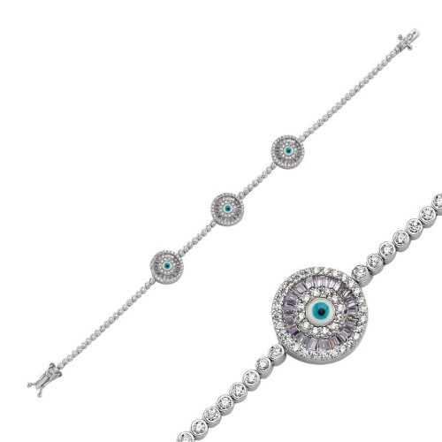 CNG Jewels - Üçlü Lila Baget Göz Su Yolu Kadın Gümüş Bileklik