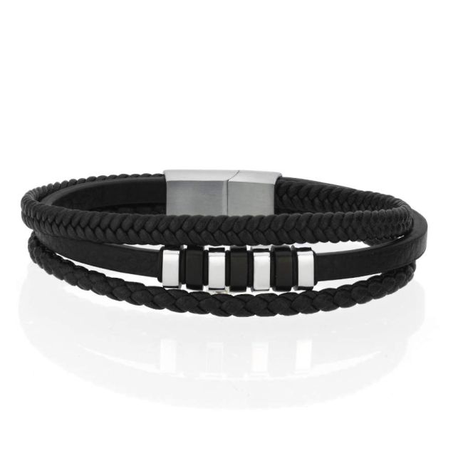 Üçlü Örgü Düz Derili Çelik Erkek Bilekliği - 1