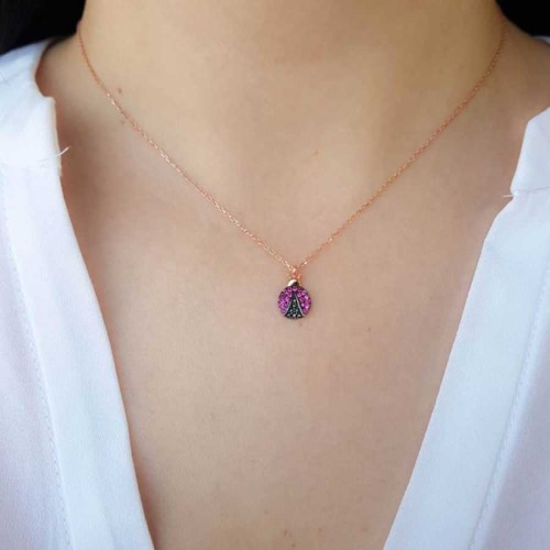 Küçük Uğur Böceği Gümüş Kadın Kolye - 2