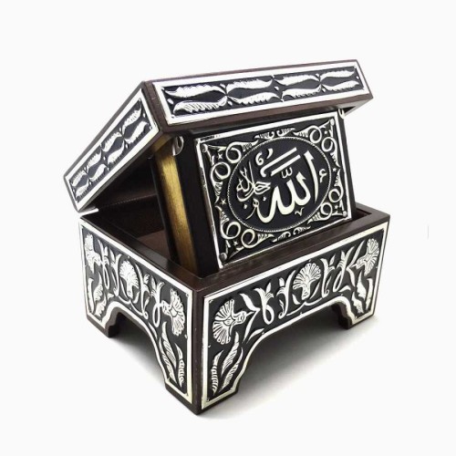 Üzeri Cam Detaylı Gümüş İşlemeli Kuran-ı Kerim Kutusu - Thumbnail