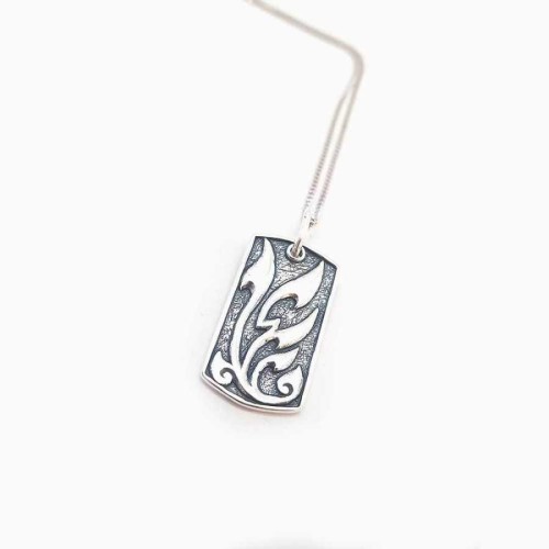 CNG Jewels - Üzeri Desenli Dikdörtgen Plaka Gümüş Erkek Kolye