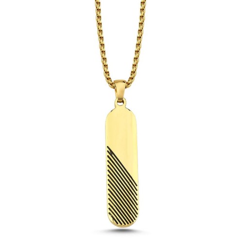 CNG Jewels - Uzun Oval Verev Çizgili Çubuk Gold Çelik Erkek Kolye
