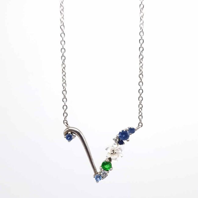 V Harfi Çiçekli Gümüş Kadın Kolye - 1