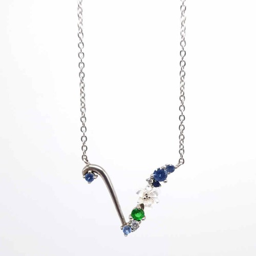 Letter V Floral Silver Women's Necklace - CNG Jewels