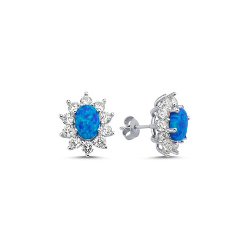 CNG Jewels - Vintage Oval Mavi Opal Anturaj Kadın Gümüş Küpe