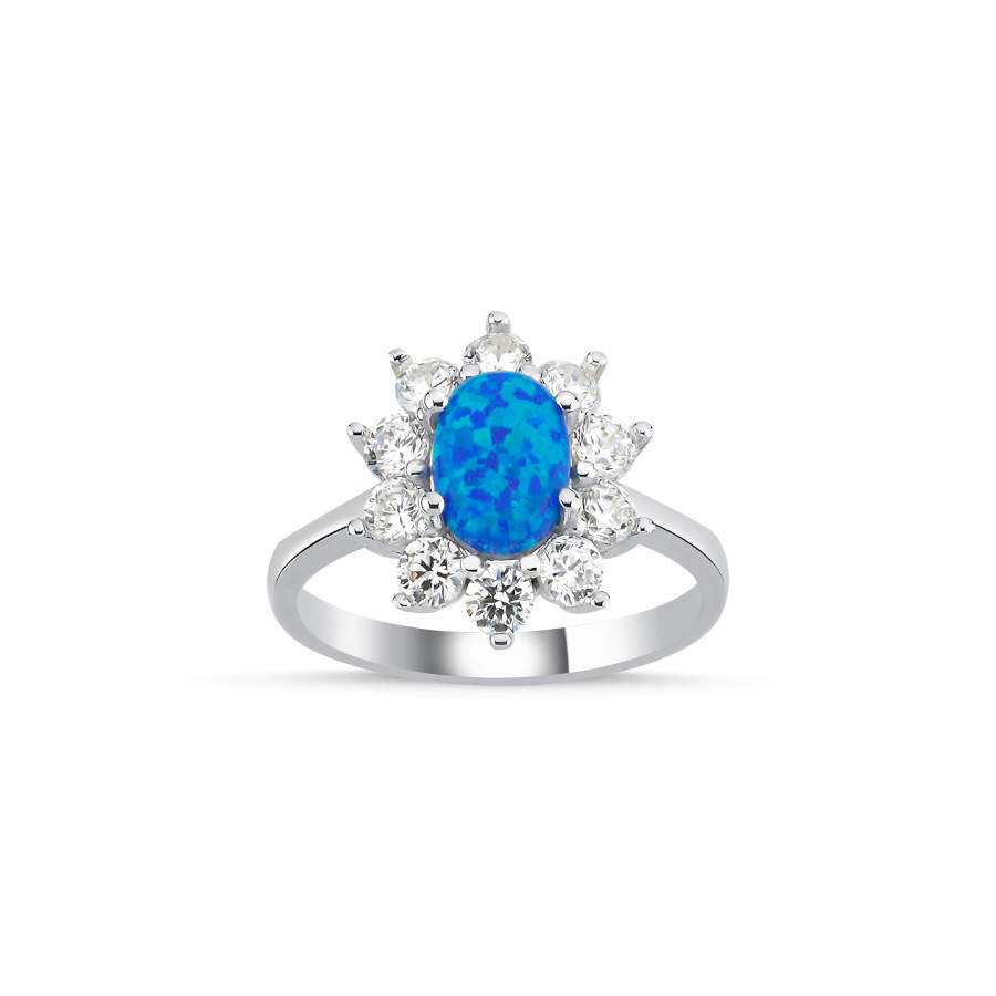 Vintage Oval Mavi Opal Anturaj Kadın Gümüş Yüzük - CNG Jewels