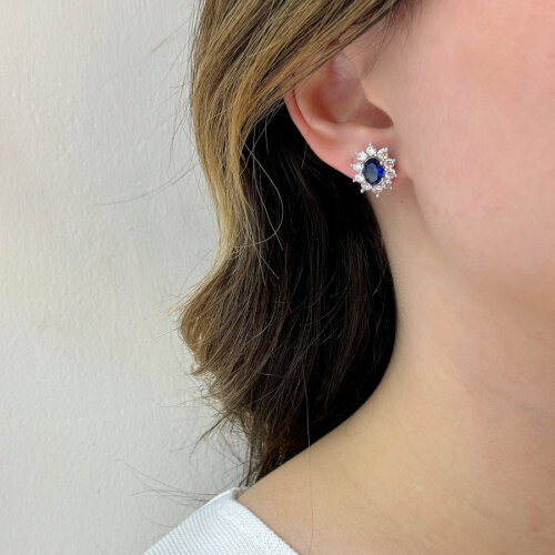 Vintage Oval Safir Anturaj Kadın Gümüş Küpe - 2