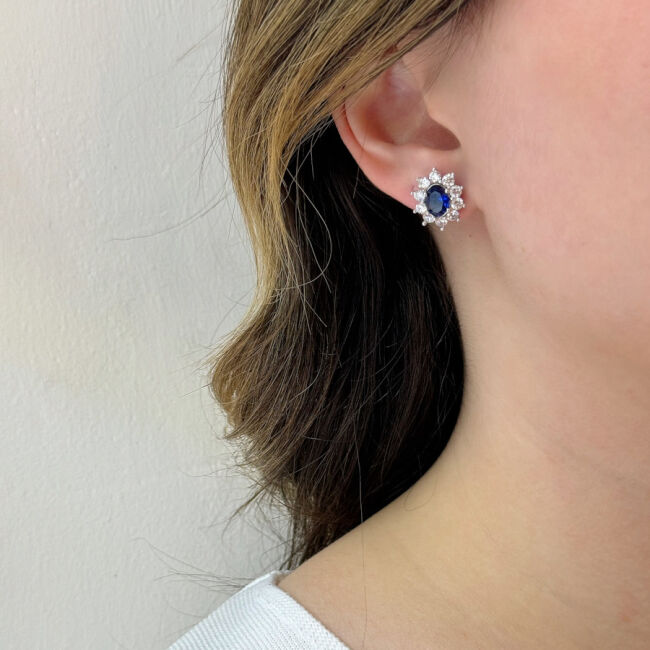 Vintage Oval Safir Anturaj Kadın Gümüş Küpe - 2