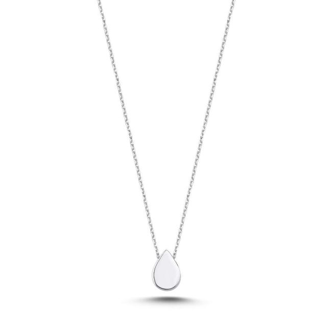 14K White Gold Minimal Water Drop Necklace - 1
