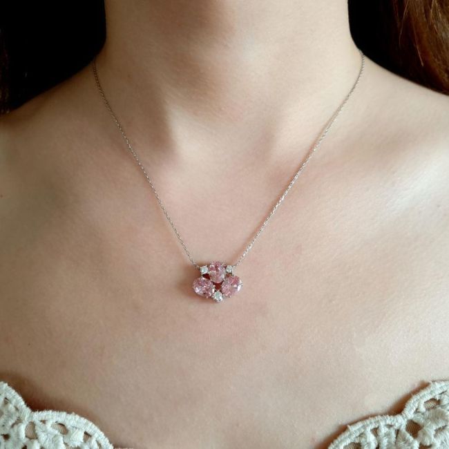 Yelda Pink Taşlı Gümüş Kadın Kolye - 2