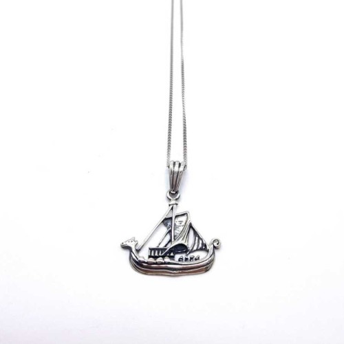 CNG Jewels - Yelkenli Gemi Uzun Zincirli Gümüş Erkek Kolye