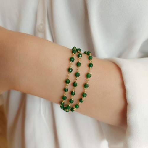 CNG Jewels - Yeşil Akik Asansörlü Gümüş Kadın Bileklik