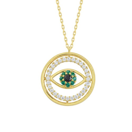 CNG Jewels - Yeşil Badem Göz Gümüş Gold Gümüş Kolye